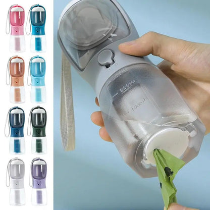 3-in-1 Portable Dog Water Bottle with Food & Waste Bag Holder